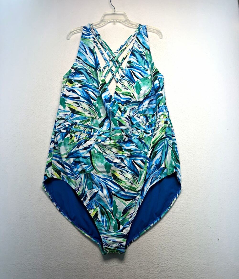 Terra & Sky One-Piece Swimsuit 5X Plus Tropical Crossback Blue/Green beach pool